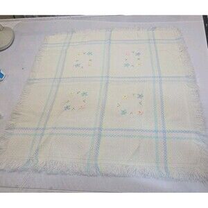 Goldwaters Made In Italy Acrylic Woven Baby Blanket Shaw Flowers *NEED REPAIRED